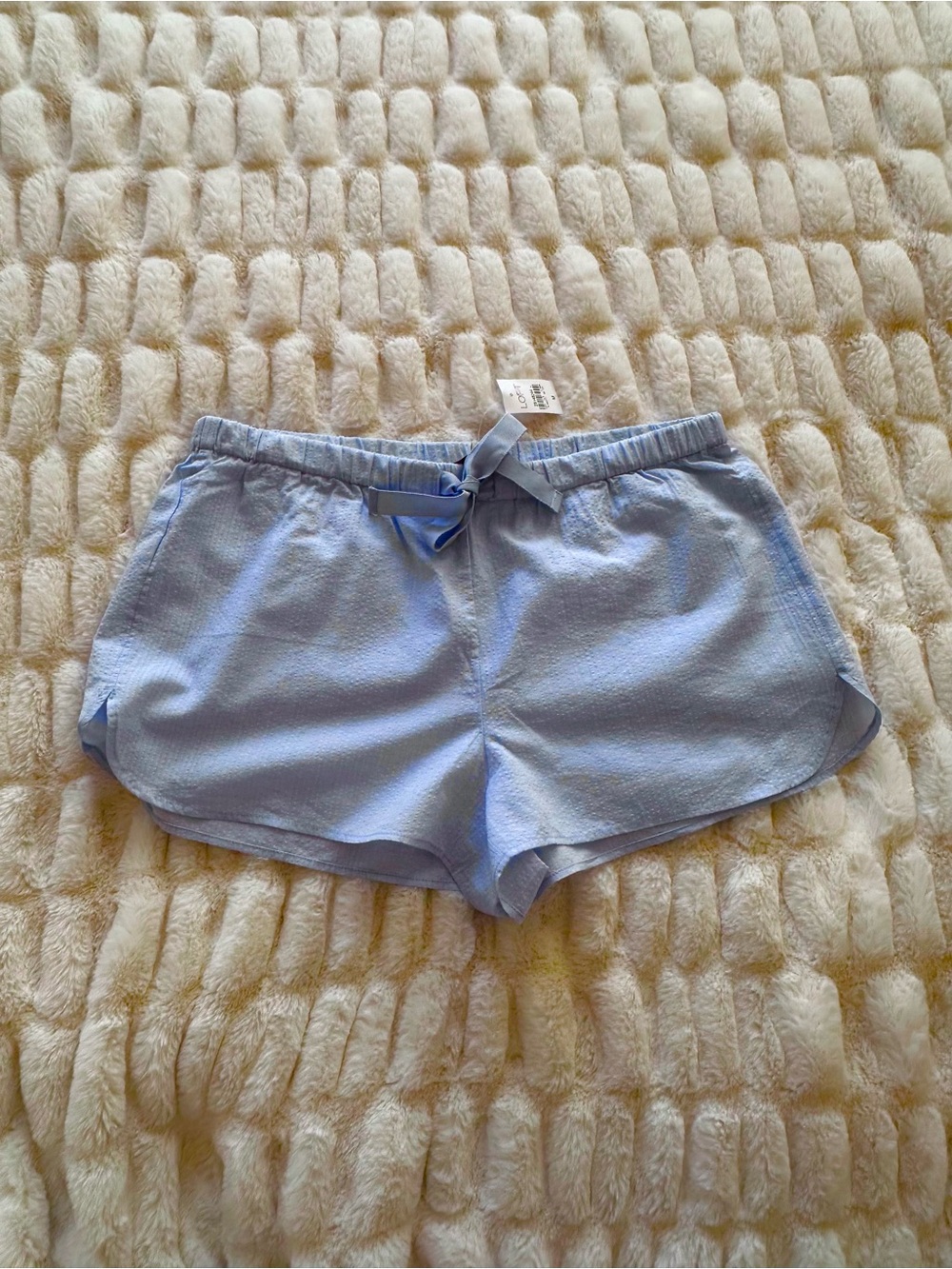 LOFT Light Blue Seersucker Lounge Shorts with Drawstring
